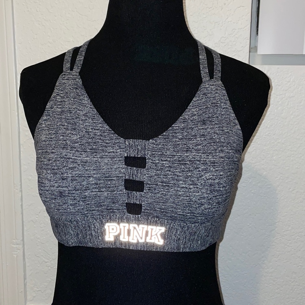 Pink Sports Bra color Gray size Large fits medium